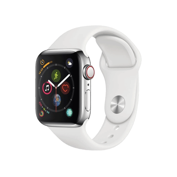 Refurbished Apple Watch Serie 4 | 40mm | Stainless Steel Silber | Weißes Sportarmband | GPS | WiFi + 4G