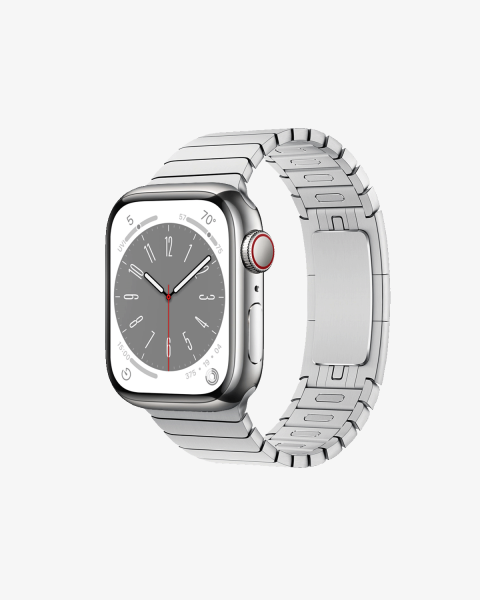 Refurbished Apple Watch Serie 8 | 41mm | Stainless Steel Silber | Silbernes Gliederarmband | GPS | WiFi + 4G