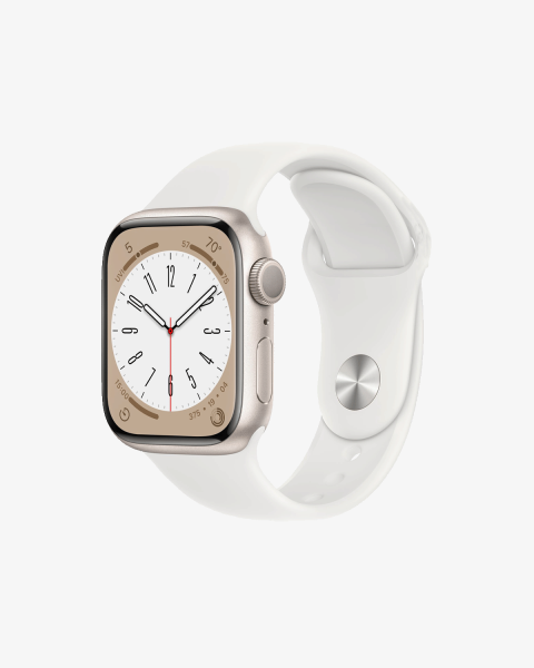 Refurbished Apple Watch Serie 8 | 41mm | Aluminium Starlight Weiß | Weißen Sportarmband | GPS | WiFi