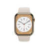 Refurbished Apple Watch Serie 8 | 45mm | Stainless Steel Gold | Starlight Weißes Sportarmband | GPS | WiFi + 4G